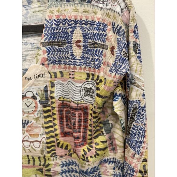 Inoah Art To Wear Women Oversized Artsy “Spa Day” Pattern Tunic Shirt Boho Sz S - Picture 3 of 11